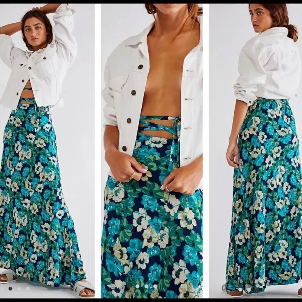 NEW FREE PEOPLE THATS A WRAP PRINTED MAXI SKIRT